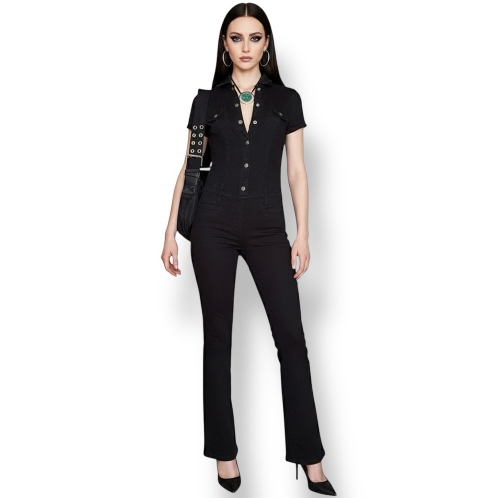 Y2K Black Denim Button-Up Jumpsuit